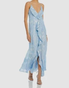 Loveshackfancy Women's Blue Silk June Floral Ruffle Front Dress Size 6 - Picture 1 of 4