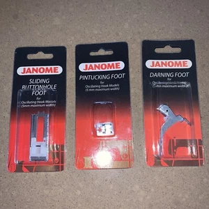 Lote de 3 pies de gancho oscilante Janome pintucking ojal deslizante darning - Imagen 1 de 6
