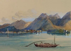 Original Watercolour,'Italian Lake Landscape', Late 19th Century, unknown artist - Picture 1 of 2