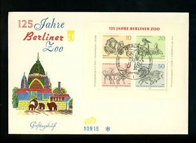 Postal History Germany FDC #9N275 Berlin Zoo Animals zebra  monkey 1969 - Image 1 of 2