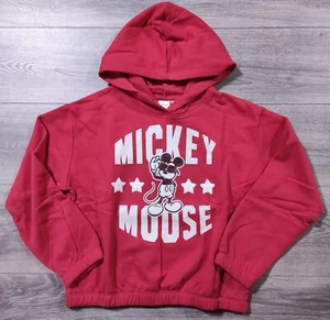 Mickey Mouse Hoodie Girls Large 10-12 Red Fleece Sweater Long Sleeve Hooded - Picture 1 of 7