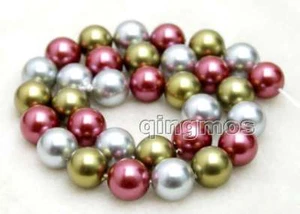 12mm Multicolor Shell PEARL Beads for Jewelry Making loose Strands 15"-los261 - Picture 1 of 1