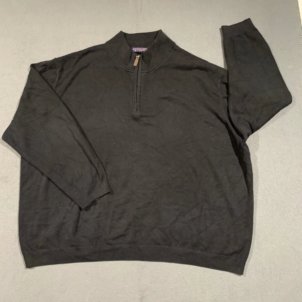 Suéter Roundtree & Yorke Para Hombres 4XB Negro 1/4 Cremallera Manga Larga Mezcla de Algodón Foto 1 de 4