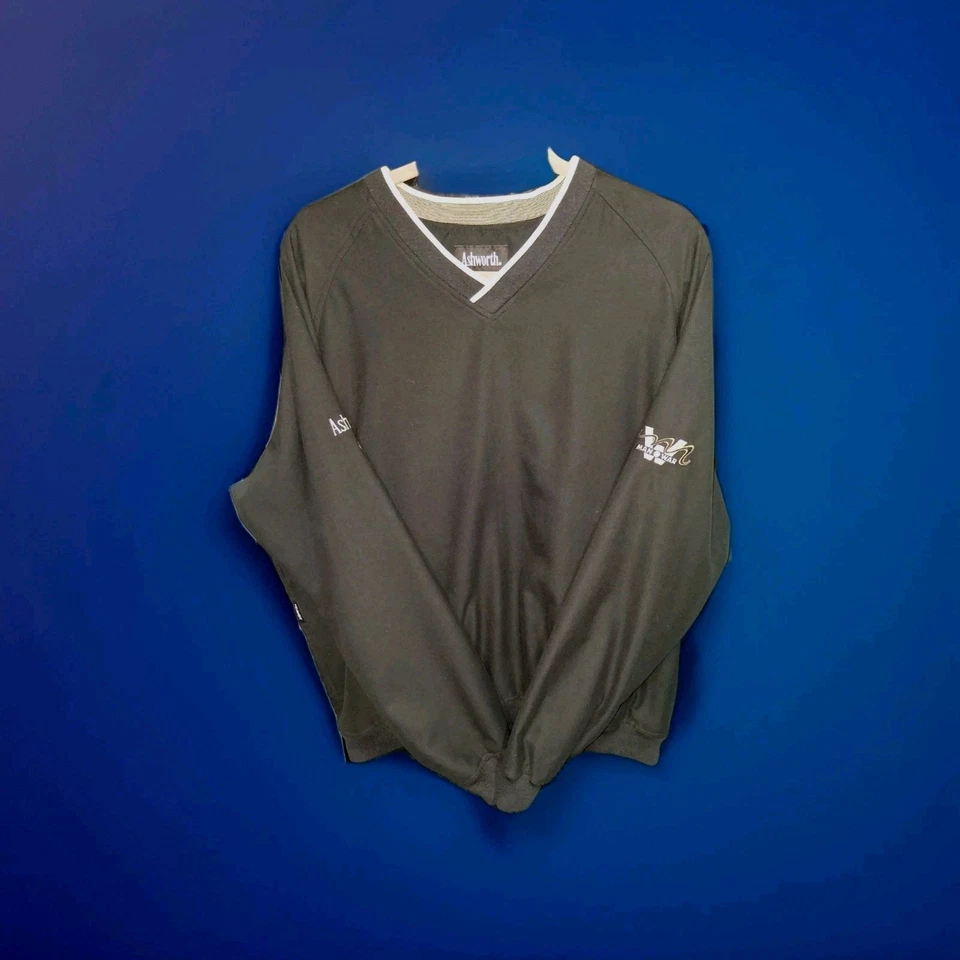 Pullover Ashworth Para Hombre Mediano Forrado Negro Resistente al Agua Hombre O War Course Logo Foto 1 de 4