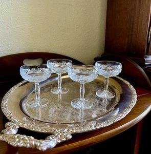 Vintage Champagne Coupes Cut Crystal Cocktail Glasses MCM Barware Set Of 4 - Picture 1 of 6