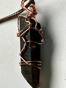 Morion Smoky Quartz Pendant, Hand Wire Wrapped Point Wand Pendant In Copper - Picture 1 of 10