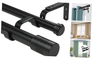 1 Inch Heavy Duty Double Curtain Rods 32 to 86 Inch Adjustable 32-86" Black - Picture 1 of 8