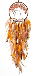 Tree of Life Large Dream Catchers - Orange Rooster Feathers with Red Agate, H... - Bild 1 von 6