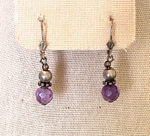 Pendientes colgantes vintage de plata de ley 925 y cuentas de amatista púrpura facetadas - Imagen 1 de 9