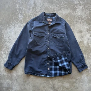 Levi Strauss & Co Shirt Jacket Mens Medium Navy Blue Plaid Fleece Lined Shacket - Picture 1 of 7