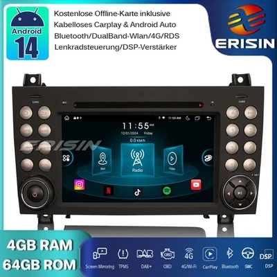 8-Kern DAB+Android 14.0 Autoradio GPS CarPlay Navi Mercedes SLK Klasse R171 W171 - Bild 1 von 4