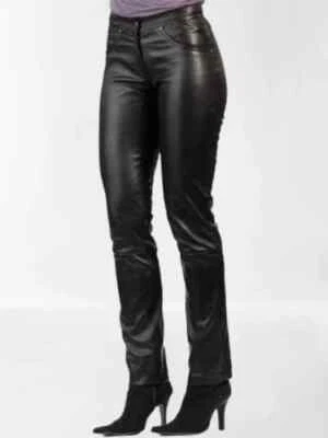 Pantalone donna fatto a mano nero casual vera pelle di agnello elegante casual morbido - Immagine 1 di 4