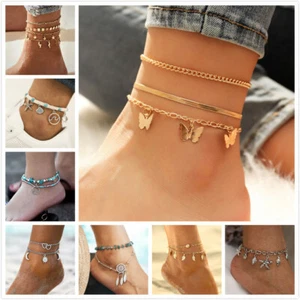 Varios Estilos Pulsera Tobillo Tobillo Cadena Pie Cuentas Corazón Mariposa Colorido - Imagen 1 de 239