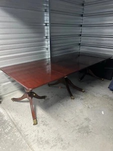 dining table, 6 chairs, 2 arm chairs, 2 leaves, custom pads, 2 tablecloths - Picture 1 of 8