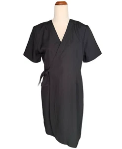 Vintage Katies Black Wrap Womens Dress Size 10 Short Sleeve Shoulder Pads VGC - Picture 1 of 17