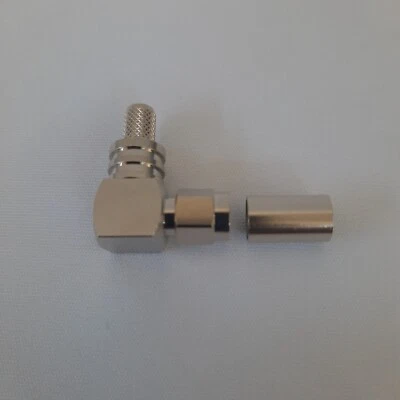 Solderless Right Angle SMA Male Crimp RF Coax Connector for RG-8X, LMR-240 cable - Image 1 of 3
