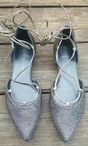 Silver Lace-up Flats Formal Stuart Weitzman d'Orsay Pyrite Nocturne Size 5 M - Picture 1 of 10