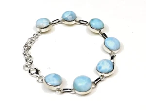 Finest Natural Light Blue Larimar .925 Sterling Silver Bracelet 6 1/4inch - Picture 1 of 5