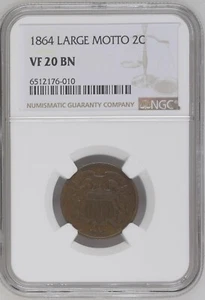 🥉 1864 Two Cent Piece 2c NGC VF20 BN - Large Motto CIVIL WAR DATE!!! 🥉 - Picture 1 of 2