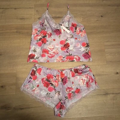 Victoria’s Secret Sz Large Pajama Lingerie Satin Lace Cami Top & Shorts Set - Image 1 of 4