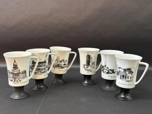 Vintage 6pc Landmark Pedestal Mugs Fine Seyei China Made in Japan 5.5" Pre-Owned - Picture 1 of 8