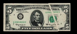 1963-A $5 Gutter Fold Error Federal Reserve Note Chicago - Picture 1 of 2
