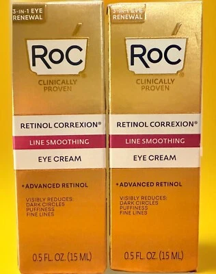 2 Pack ROC Retinol Correxion Line Smoothing Anti-Aging 0.5 Fl Oz Eye Cream Lot - Image 1 of 4