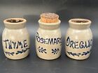 3 Vintage Bbp Beaumont Brothers Pottery Spice Jars Cork Rosemary Thyme Oregano