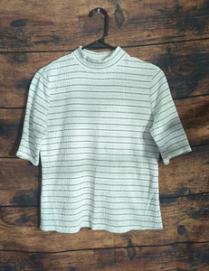APT.9 White/Black Women's Textured Striped Mock Neck Blouse - No Size Tag #N14 - Picture 1 of 5