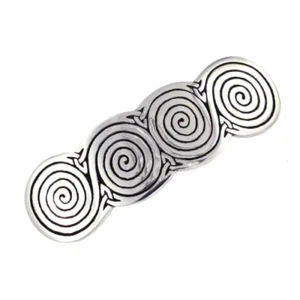 Four Spiral - Celtic Design Pewter Hairslide / Clip / Clasp - by St Justin -10cm - Picture 1 of 3
