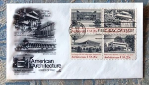 FALLINGWATER ARCHITECTURE FRANK LLOYD WRIGHT 1982 ARTCRAFT STAMP BLOCK FDC UAND - Picture 1 of 1