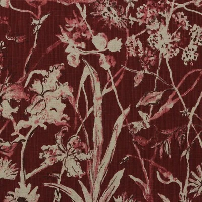 LACEFIELD DESIGNS GARDEN PARTY BERRY RED FLORAL LINEN FABRIC BY THE YARD 54"W - Image 1 of 4