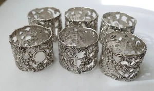 6 Serviettenringe Blumendekor 835 Silber Vintage 60er  6 napkin rings silver - Bild 1 von 6