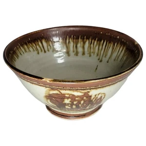 Louis Mideke Studio Pottery Long Drip Glaze Asian Serving Abstract Art Bowl - Picture 1 of 5