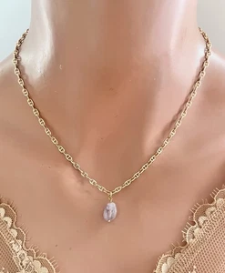 Amethyst Necklace Gemstone Charm Necklace Anchor Mariner Link Chain Necklace - Picture 1 of 5
