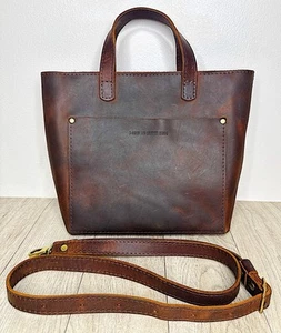 Portland Leather Goods Brown Cognac Mini Crossbody Tote Purse - Ships FREE! - Picture 1 of 19