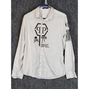 Camicia uomo Philipp Plein teschio grafica manica lunga bottoni taglia S streetwear - Foto 1 di 10