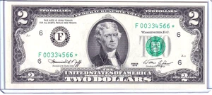 Billete de 2 dólares de la Reserva Federal Atlanta 1976 **STAR** sin circular #F00334566* - Imagen 1 de 2