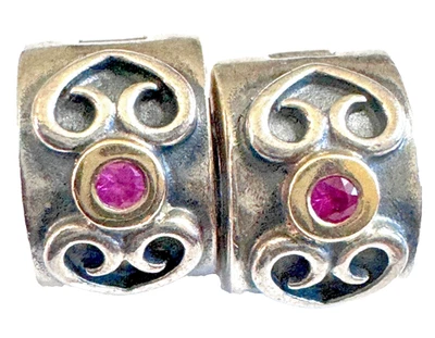 (Par) PANDORA 14K y 925 ZAFIRO ROSA DOBLE CORAZÓN CLIPS 790382PSA Foto 1 de 4