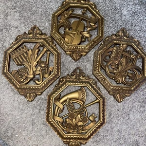 4 Vintage 1976 HOMCO Gold SYROCO Musical Instrument Wall Plaques 7402 A B C & D - Picture 1 of 12
