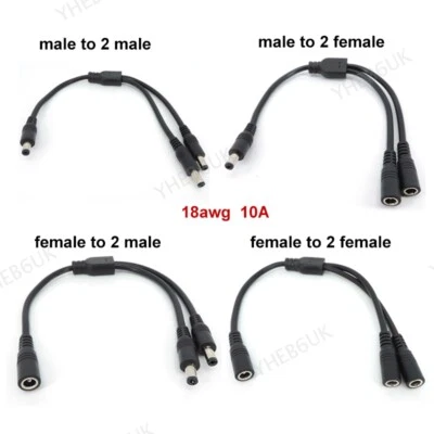 DC 1 male to 2 female Splitter Power adapter Cable 5.5x2.1 connector 18awg 9H - Image 1 of 4