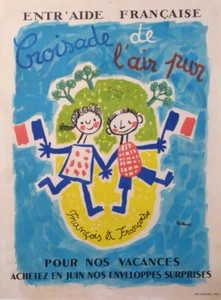 VILLEMOT BERNARD ENTR AIDE FRANCAISE CROISADE DE L AIR PUR 1945 VINTAGE POSTER - Bild 1 von 1