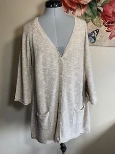 HABITAT Linen Cotton Knit Sweater XL Light Beige Tan Pocket 3/4 Sleeve - Picture 1 of 10