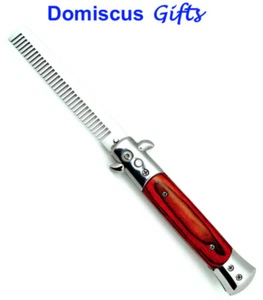 9" NEW PAKKAWOOD Wood SWITCHBLADE Comb Automatic Folding Hair Brush Pocket Knife - Picture 1 of 5