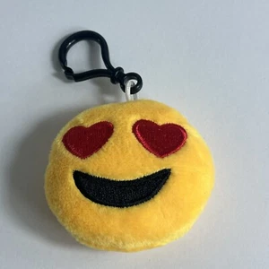 Smiley VALENTINES Yellow EMOJI HEART EYES PLUSH KEYCHAIN 2" Backpack Clip - Picture 1 of 3