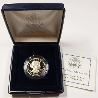 1999 PROOF Susan B Anthony Dollar SBA $1 Coin US BOX AND COA #45674H - Image 1 of 4