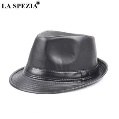 PU Leather Fedora Hat Men Black Casual Jazz Cap Vintage Trilby Hat Gentleman - Image 1 of 4