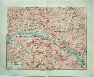 Paris, France - Original 1908 Inner City Map by Meyers. German Language Map - Picture 1 of 3