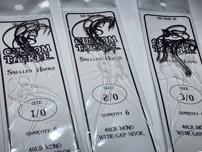 DS CUSTOM TACKLE Snelled Wide Gap Flounder hooks 6 per pack 1/0, 2/0, or 3/0 with 12 inch leader