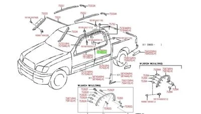 Moldura de puerta trasera izquierda Toyota Tundra 2004-2006 DCB resistente al clima original OEM OE Foto 1 de 4